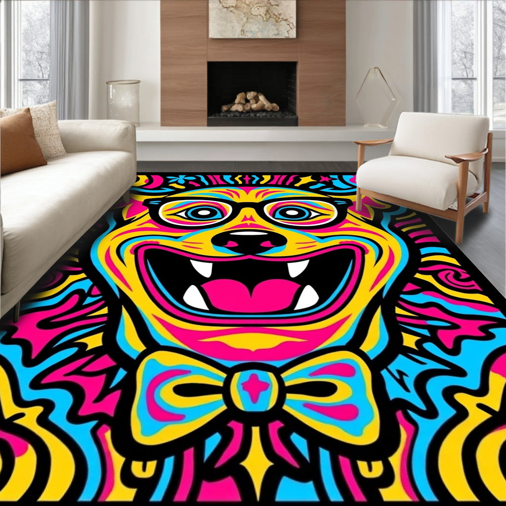 Vibrant Psychedelic Dog Portrait Rug
