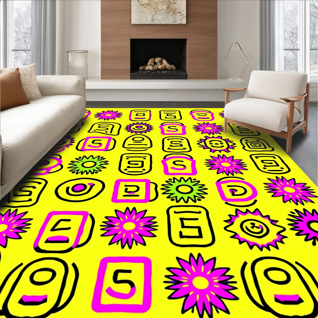 Vibrant Pink Yellow Sun Flower Collage Rug