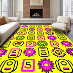 Vibrant Pink Yellow Sun Flower Collage Rug