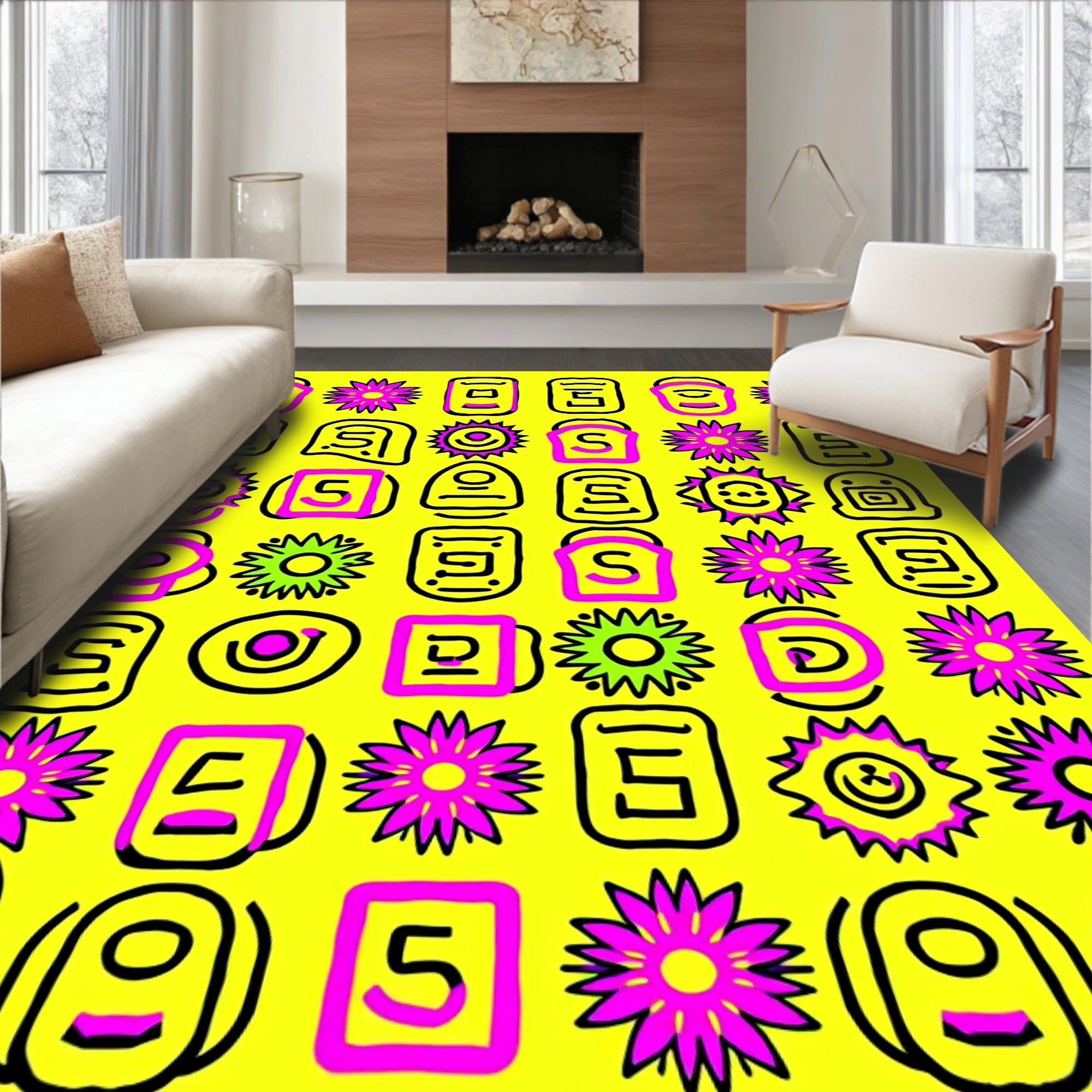 Vibrant Pink Yellow Sun Flower Collage Rug