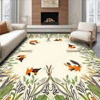 Whimsical Orange Bird Foliage Frame Rug