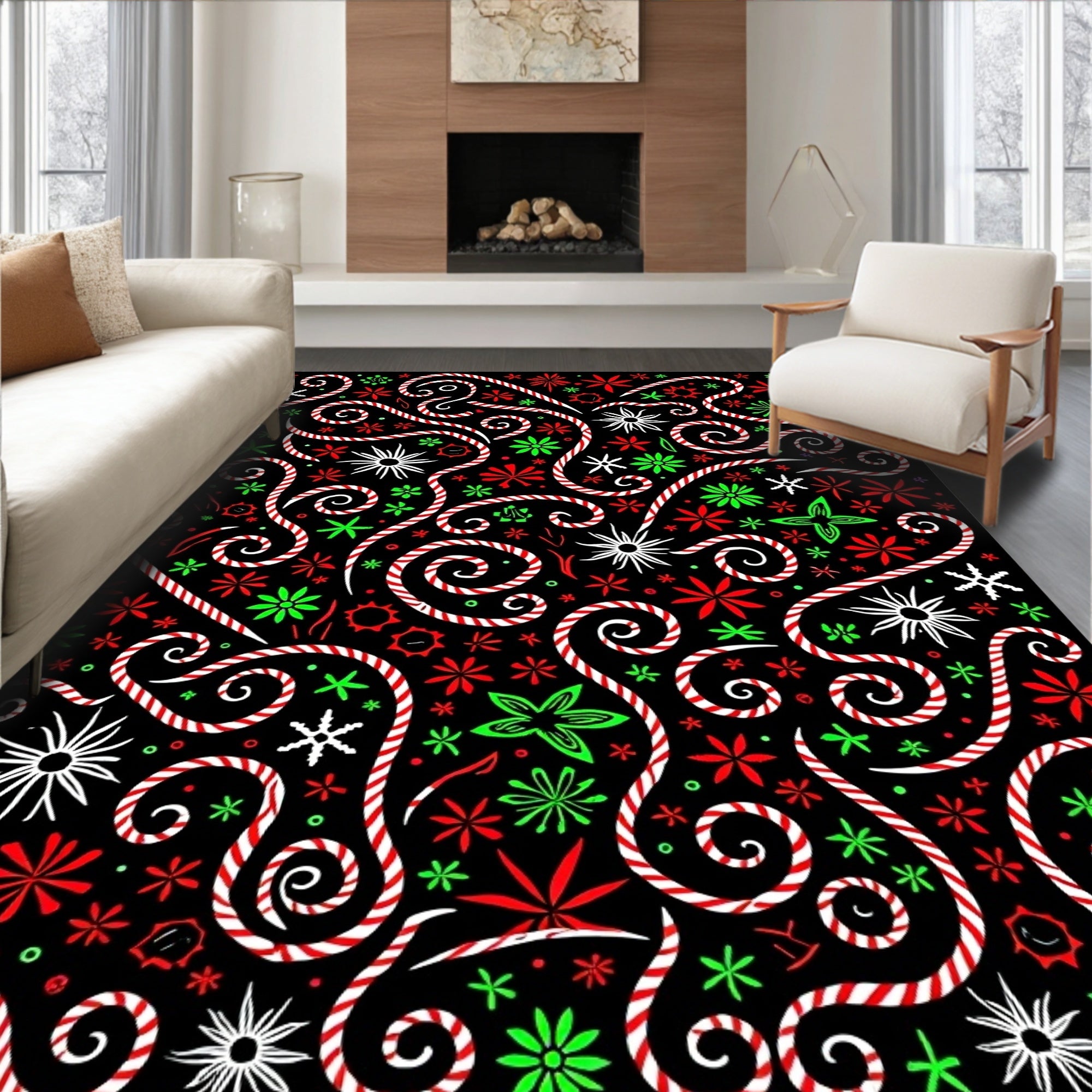 Festive Candy Cane Swirls Sprinkle Rug
