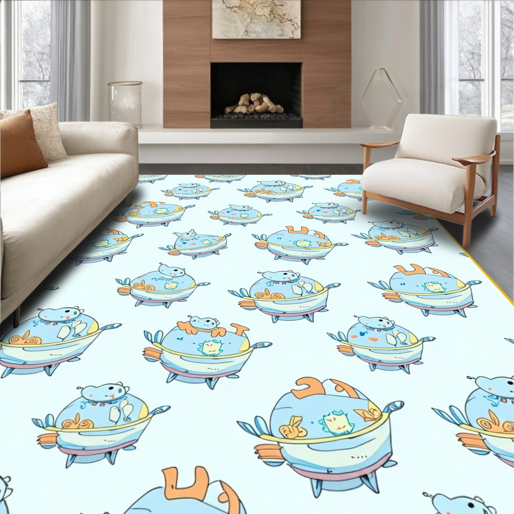 Chubby Blue Character Repeating Pattern Rug