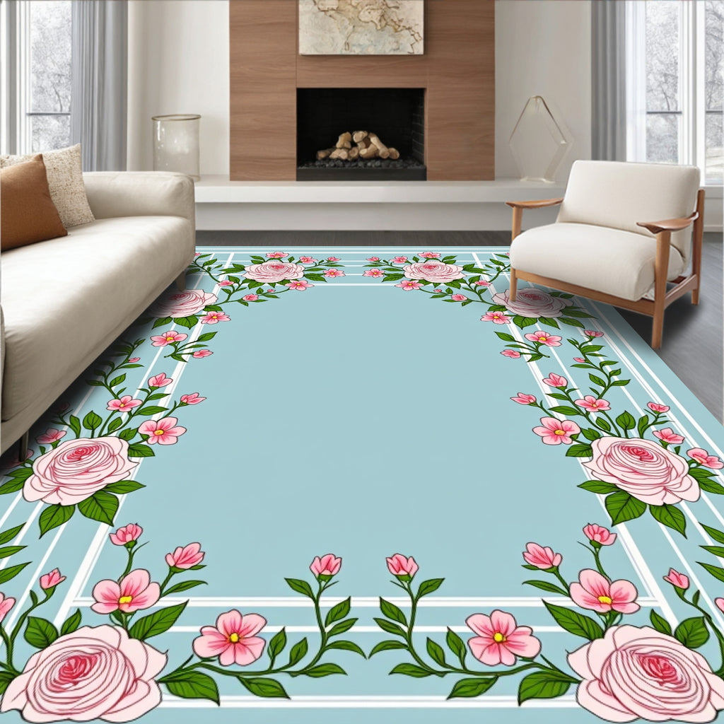 Pale Pink Rose Vine Garland Rug