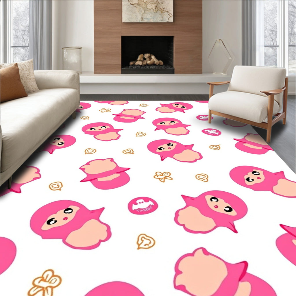 Pink Ghost Character Repeating Pattern Rug
