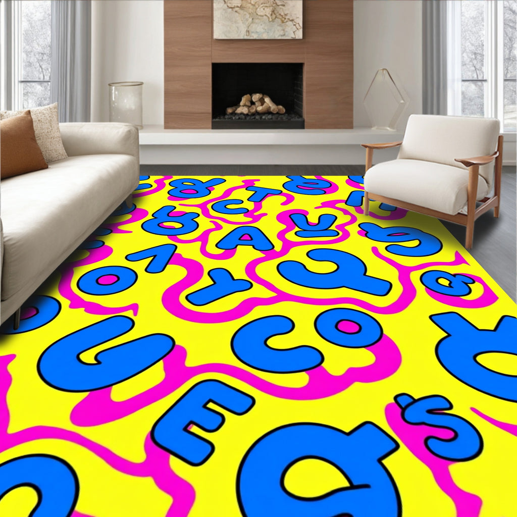 Retro Yellow Blue Pink Alphabet Fun Rug