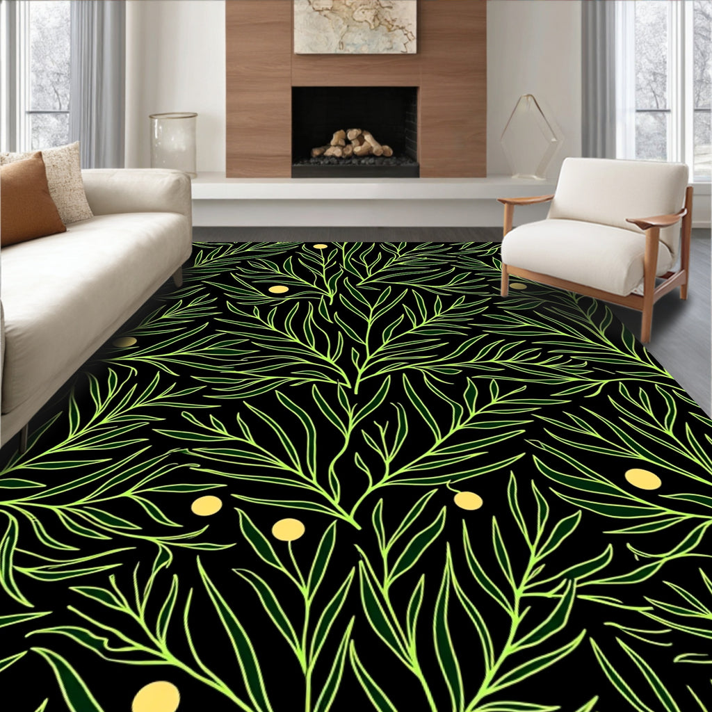 Chartreuse Leafy Branches with Gold Dots Rug