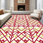 Crimson and Pale Yellow Geometric Lattice Rug
