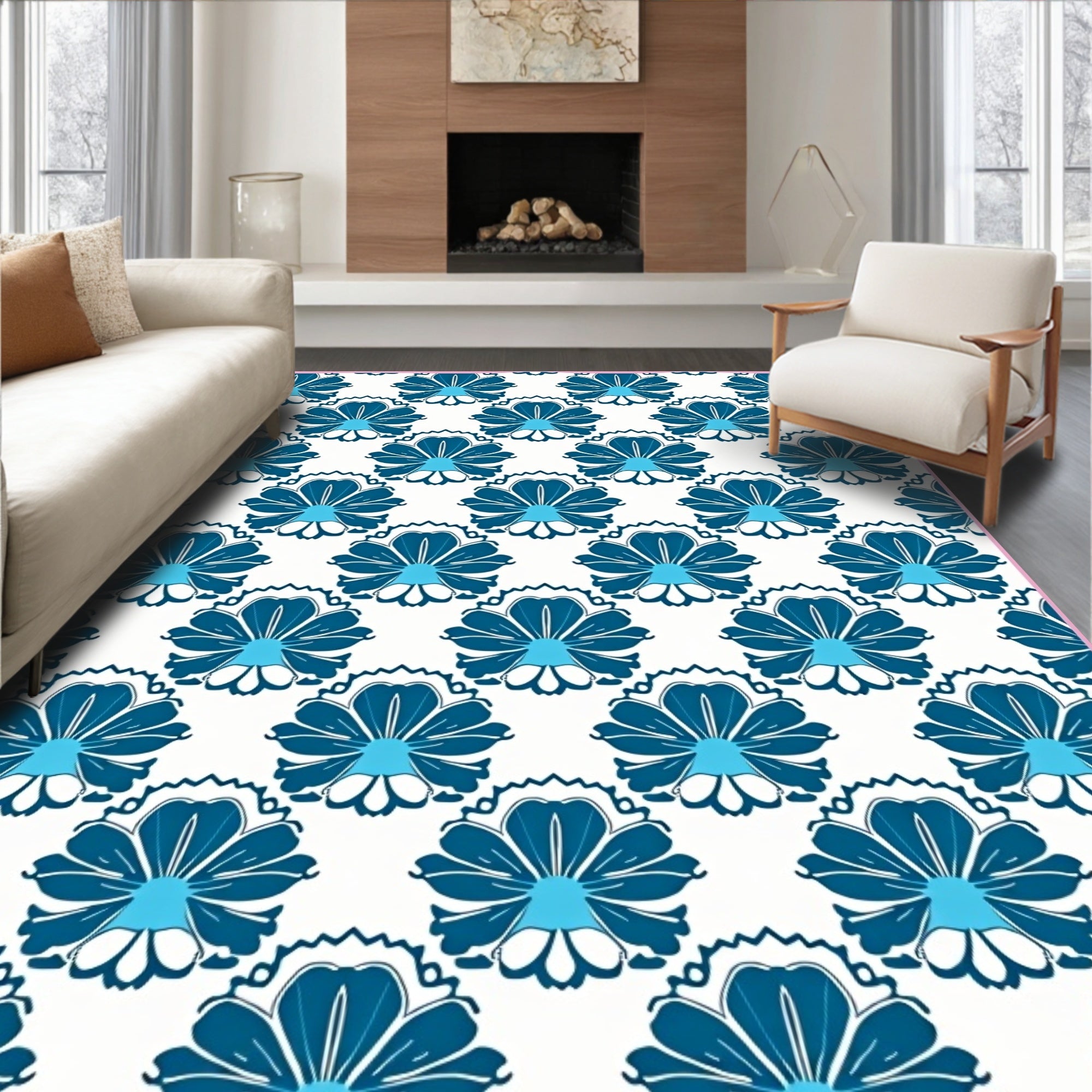 Azure Teal Floral Bloom Repeat Rug