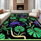 Purple Creatures Green Floral Whimsical Rug