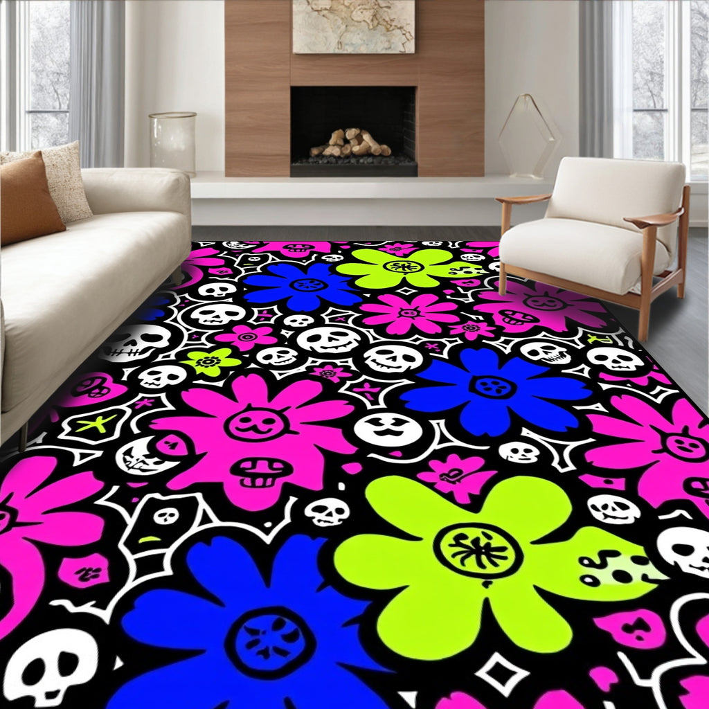 Day of the Dead Flower Skull Art Rug