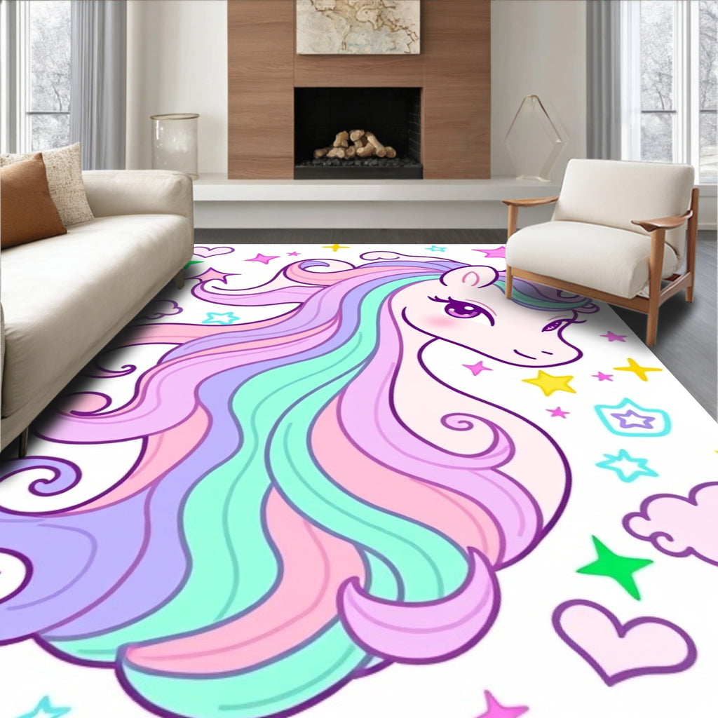 Pastel Rainbow Unicorn Stars Rug