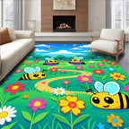 Whimsical Bee Garden Meadow Lawn Rug