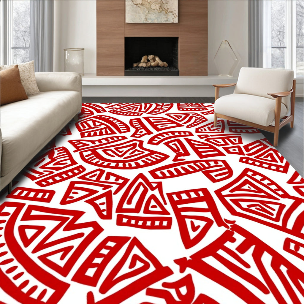 Bold Red Tribal Fragment Rug