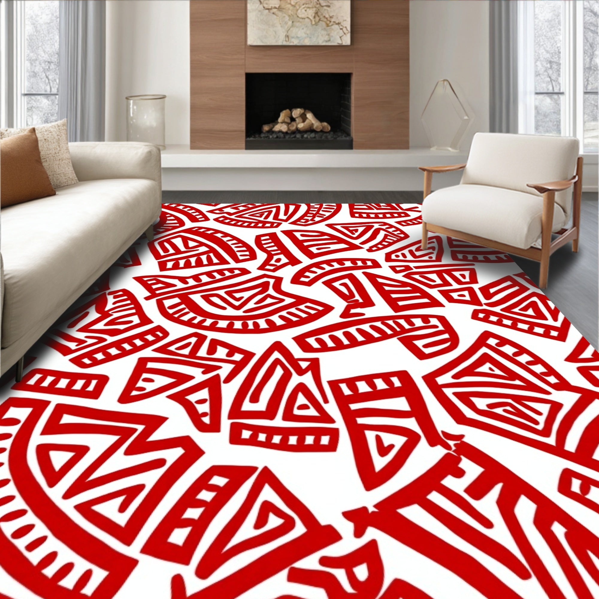 Bold Red Tribal Fragment Rug