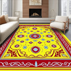 Vibrant Yellow Red Floral Medallion Rug