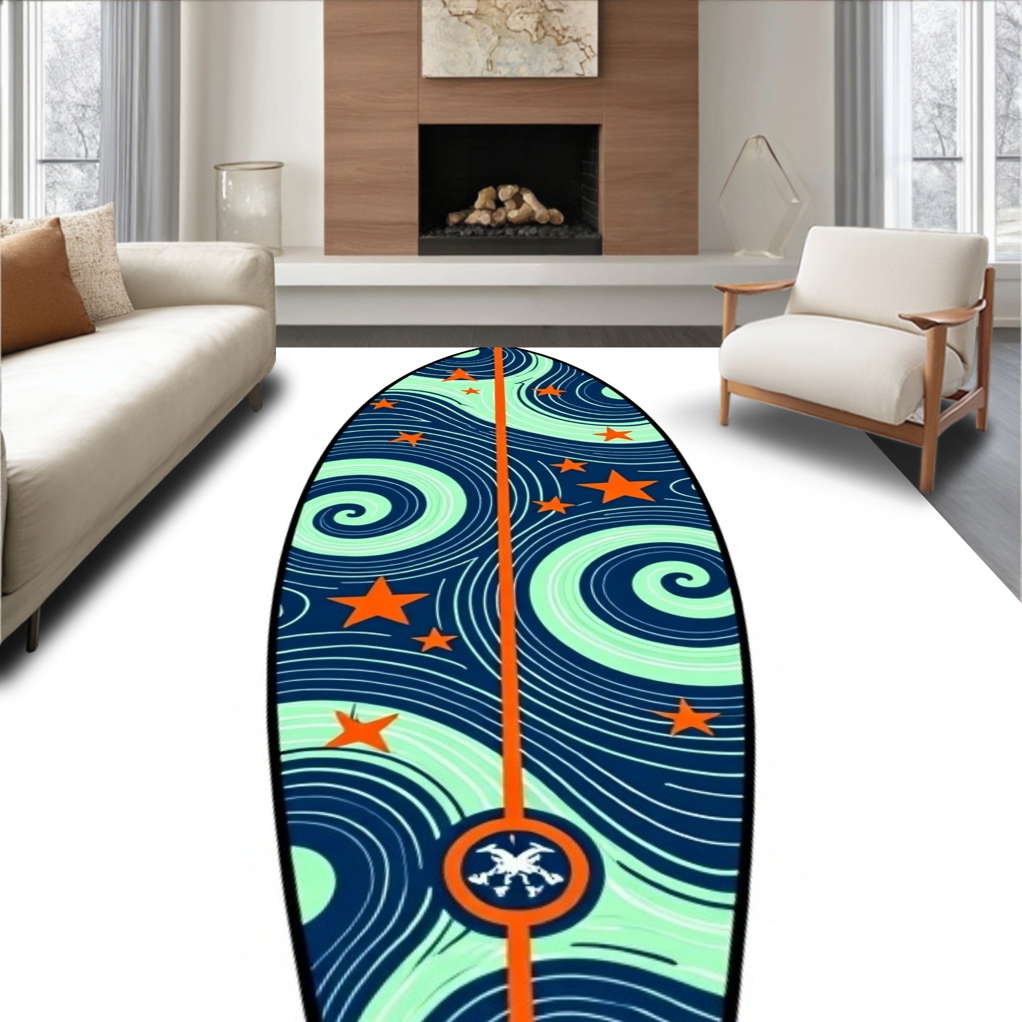 Navy Mint Orange Star Swirl Rug