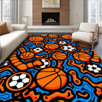 Bright Orange Basketball Soccer Swirl Rug
