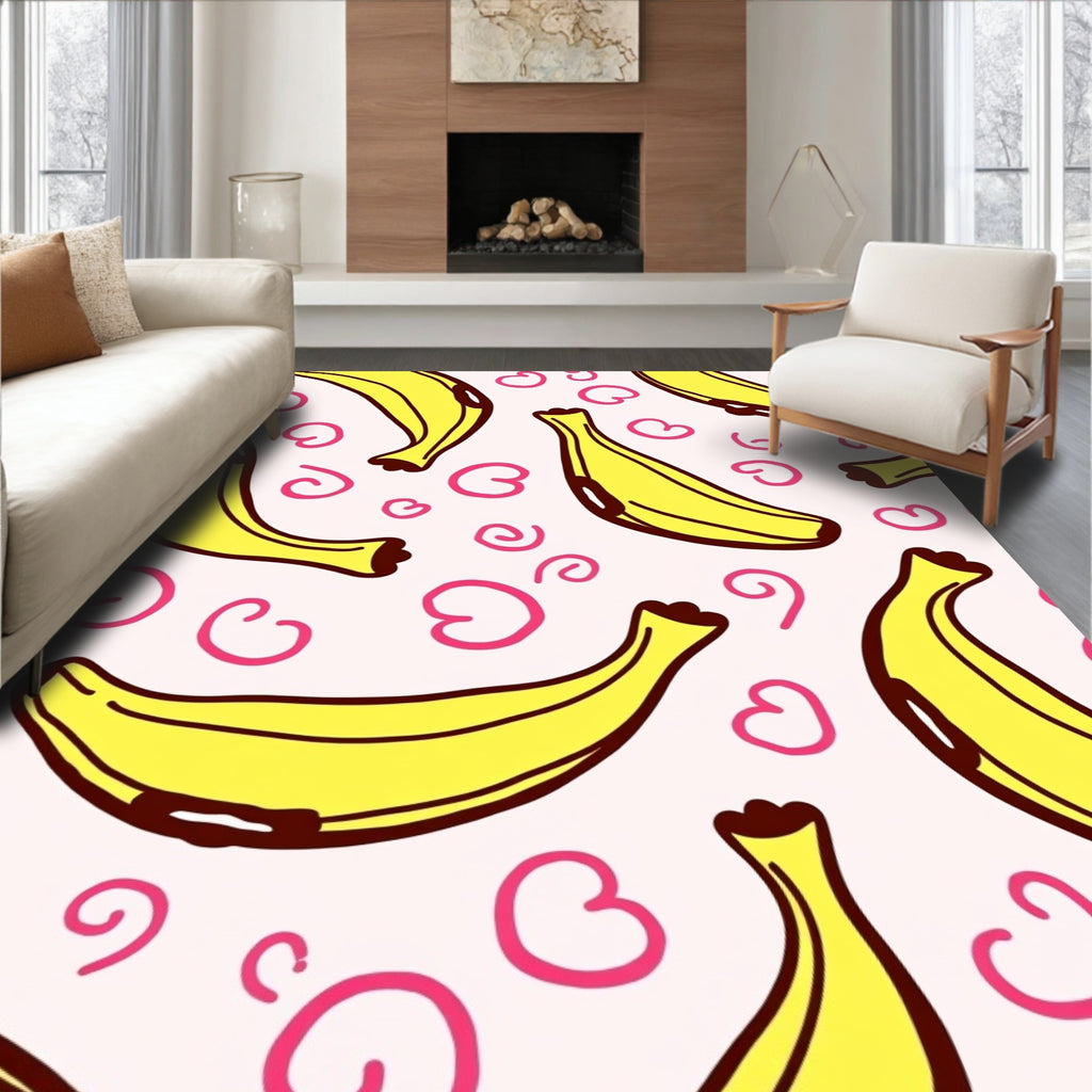 Whimsical Yellow Banana Pink Swirl Rug