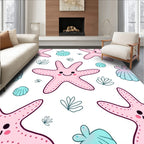 Cute Pink Starfish And Teal Shells Rug