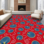 Vibrant Red Scallop Swirl Rug
