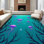 Vibrant Purple Jellyfish Ocean Scene Rug