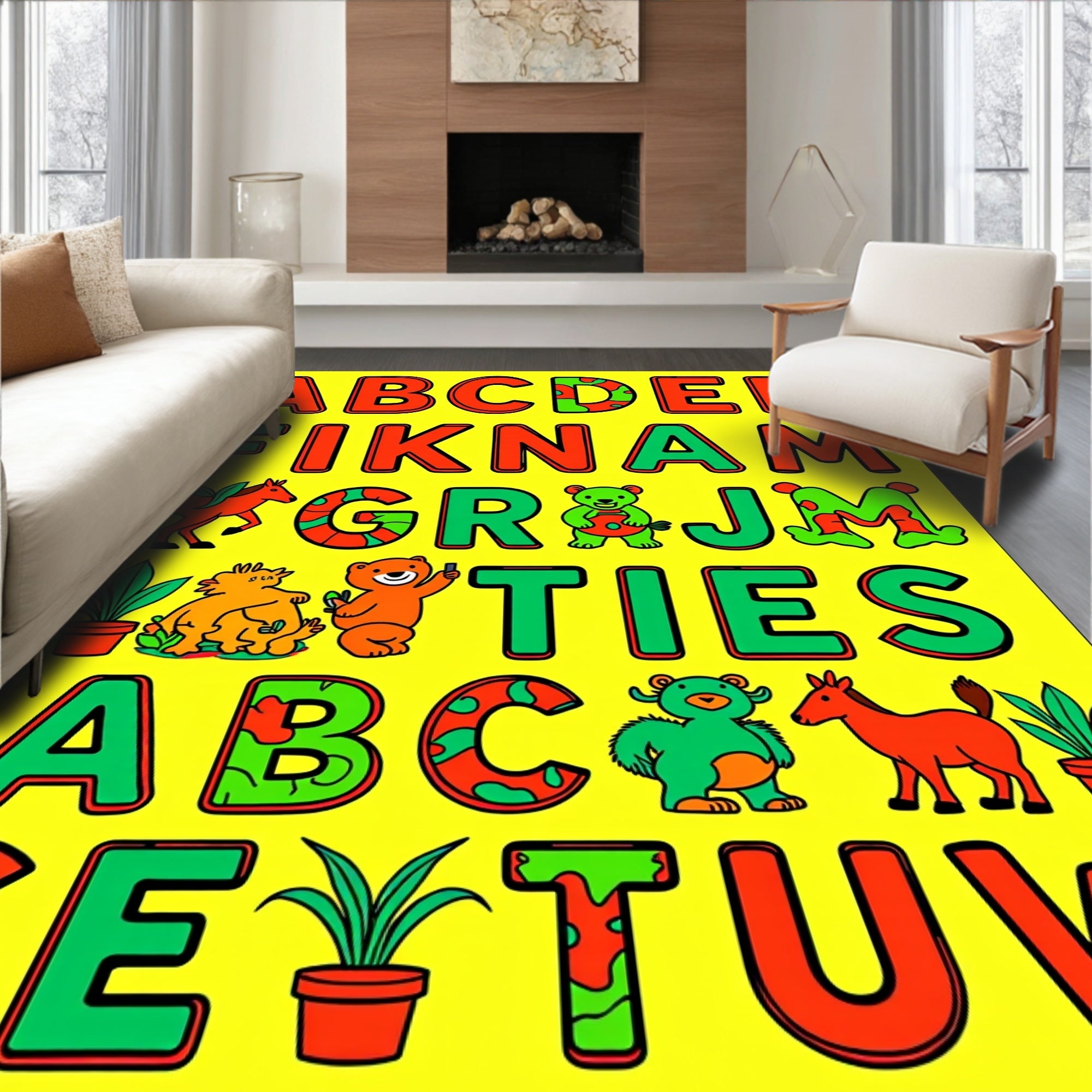 Whimsical Alphabet Animals Bright Rug
