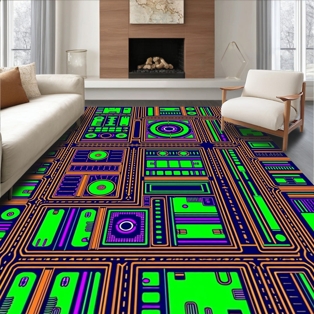 Retro Circuit Board Neon Rug