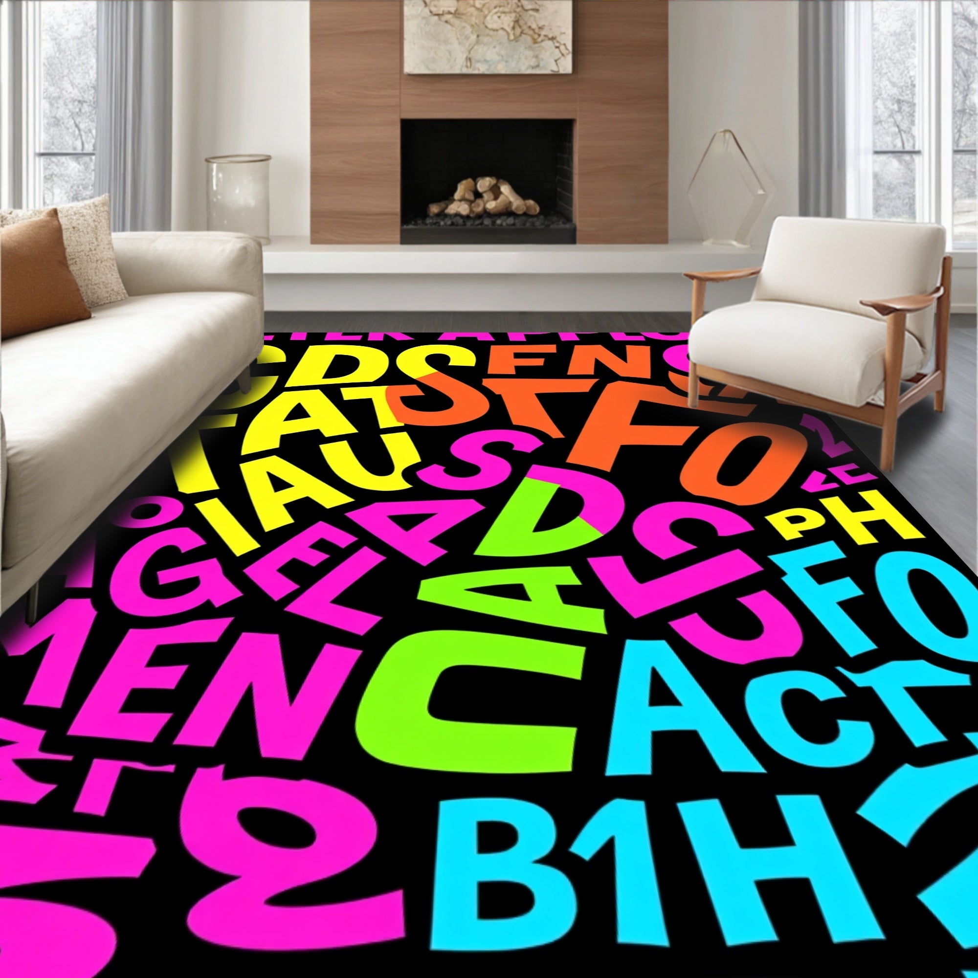 Bold Typographic Collage Print Rug