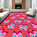 Cute Pink Cat Heads Polka Dot Background Rug
