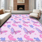 Pink Butterfly Garden Whimsical Design Rug