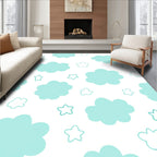 Whimsical Sky Blue Cloud Star Pattern Rug