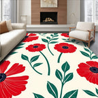 Crimson Poppy Blossom Botanical Rug