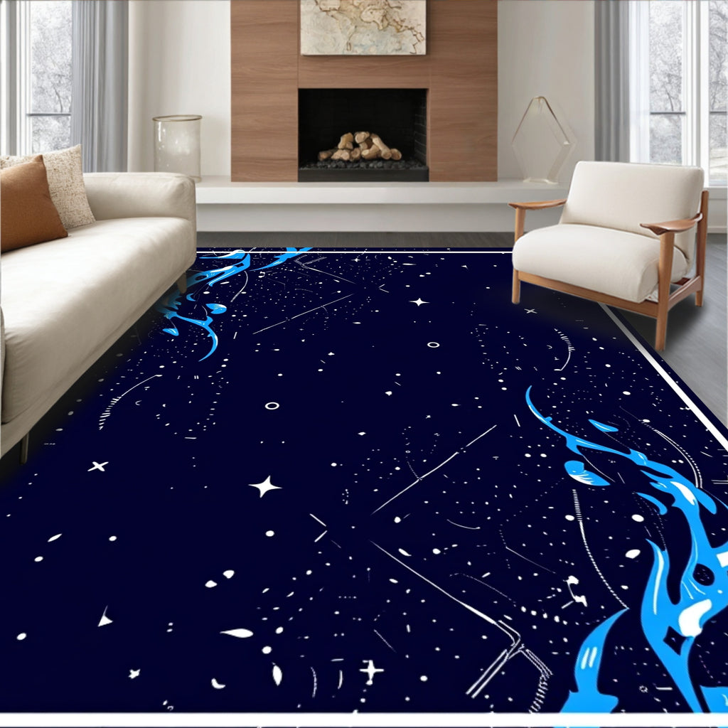 Deep Blue Cosmic Swirl Celestial Rug