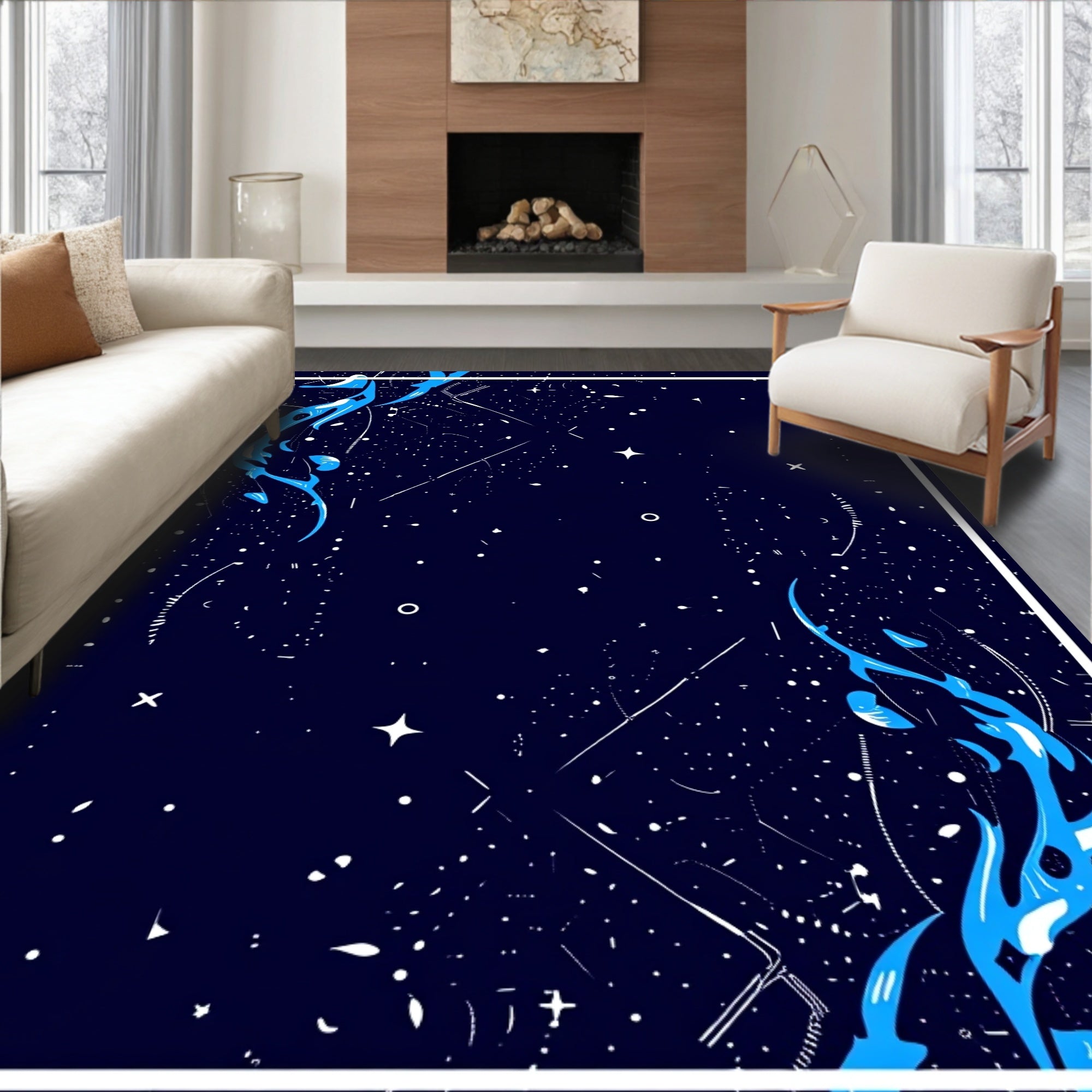 Deep Blue Cosmic Swirl Celestial Rug
