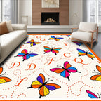 Colorful Butterflies Alphabet Cream Rug