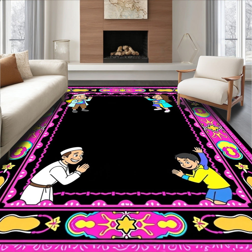 Vibrant Pink Children Greeting Square Rug
