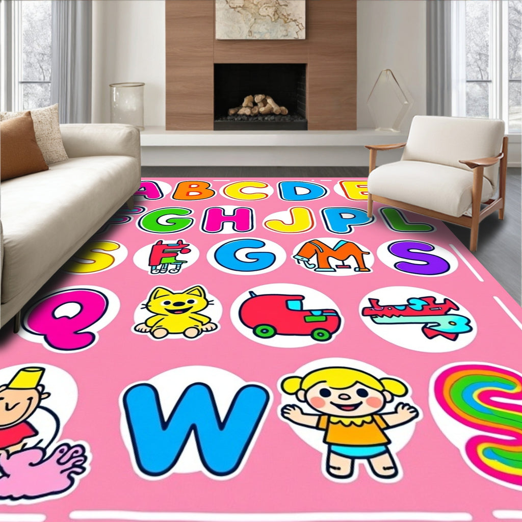 Alphabet Characters Colorful Cartoon Collection Rug