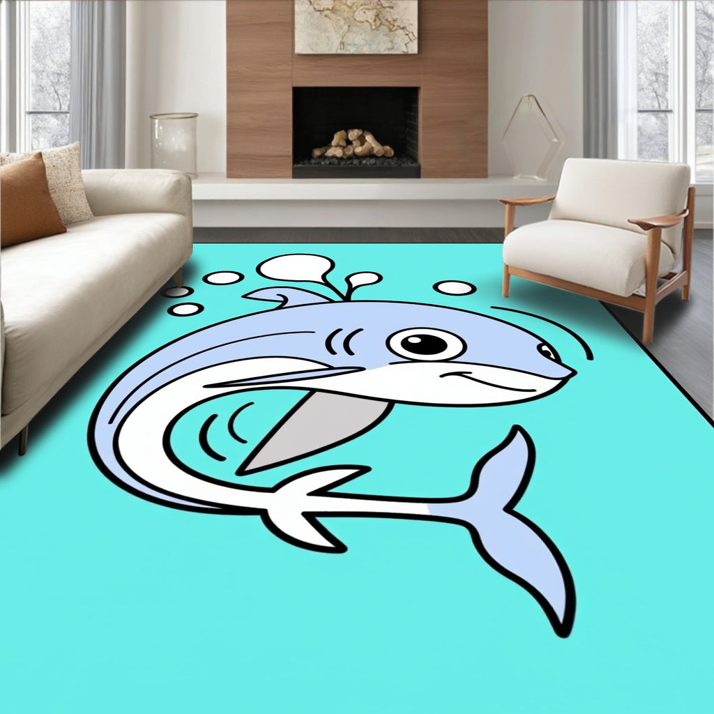 Cute Baby Blue Shark Bubbles Rug