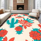 Coral Cactus Bloom Desert Garden Rug