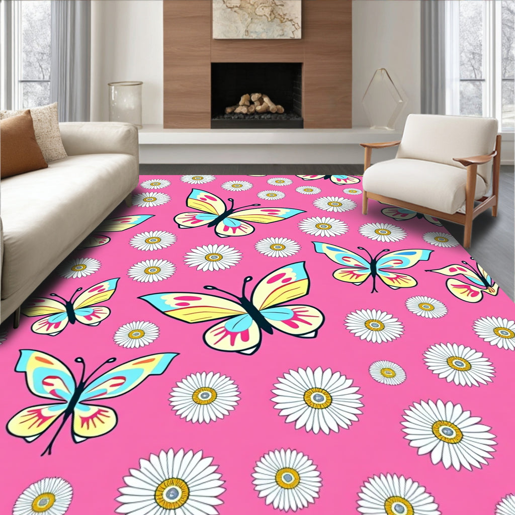 Pink Butterfly Daisy Delight Rug