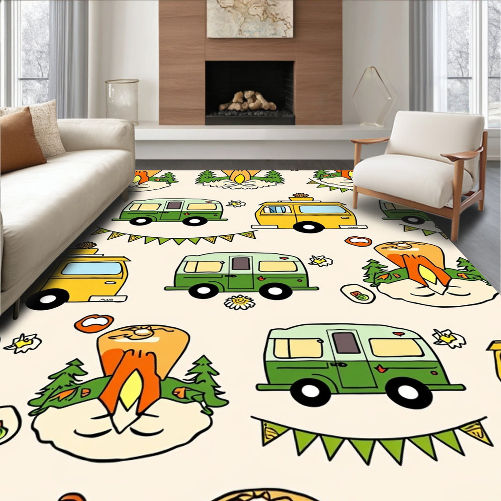 Retro Camper Van Forest Adventure Rug