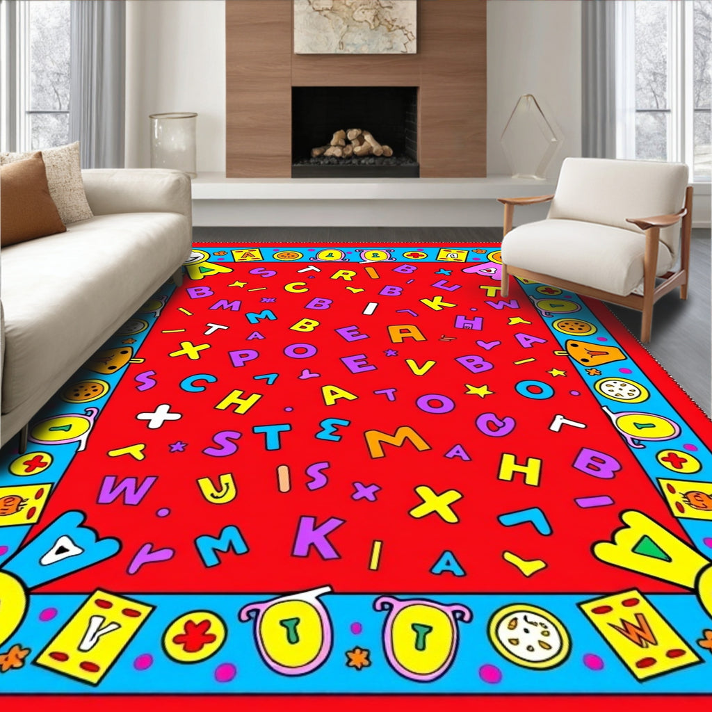 Colorful Alphabet Border Rug