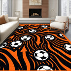 Dynamic Orange Soccer Ball Swirl Rug