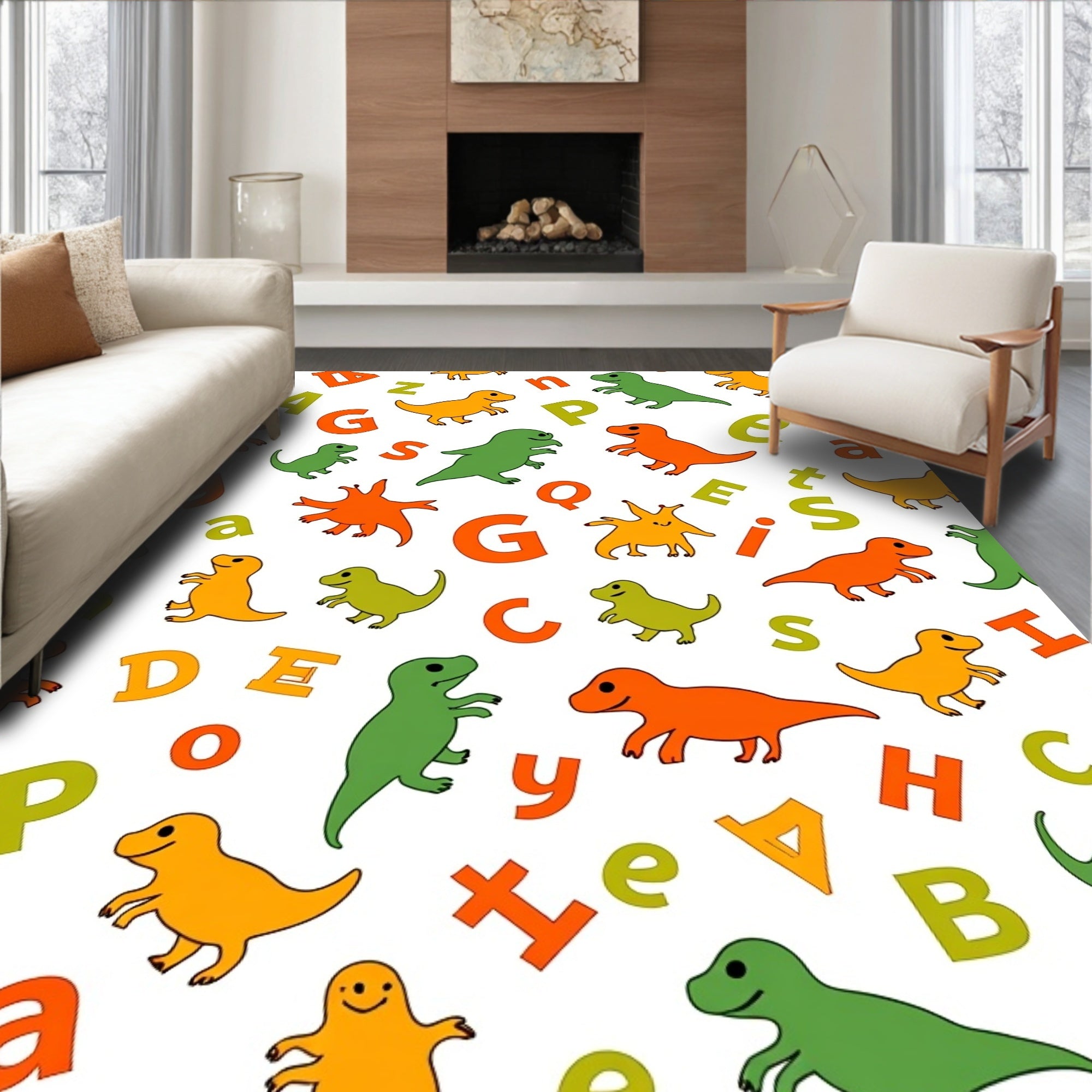 Colorful Dinosaurs and Alphabet Collage Rug