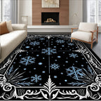 Winter Snowflake Border Black Rug