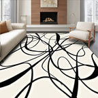 Dramatic Black Calligraphy Swirl Rug