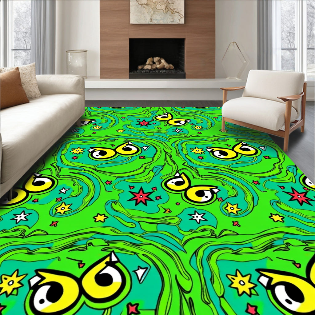 Vibrant Yellow Eyes Swirl Stars Rug