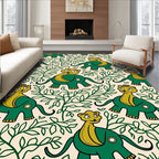 Playful Green Dinosaur Foliage Scene Rug