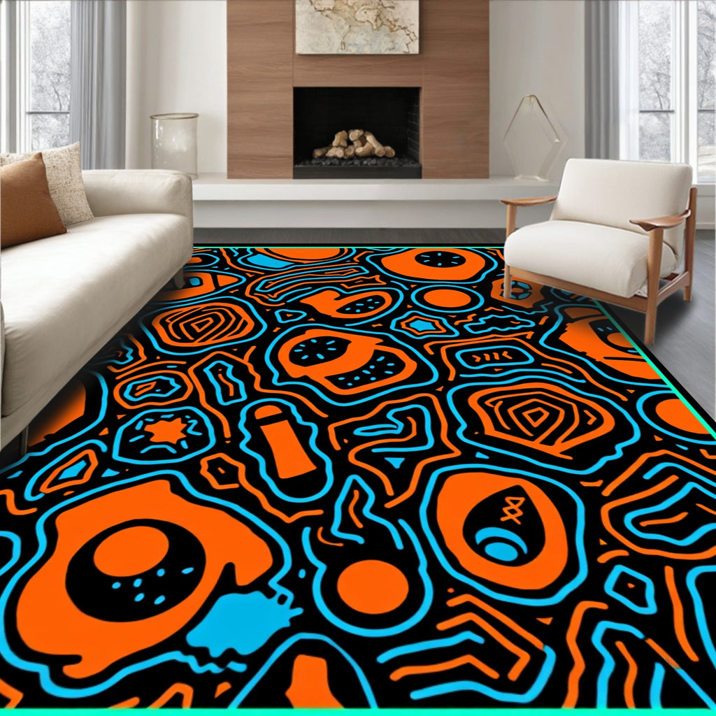 Vibrant Orange Blue Organic Flow Rug